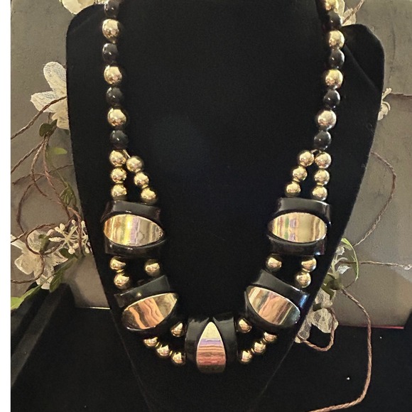 Jewelry - VTG 1960s Black & Gold Statement Necklace – Mid Century Modern Beaded Collar
